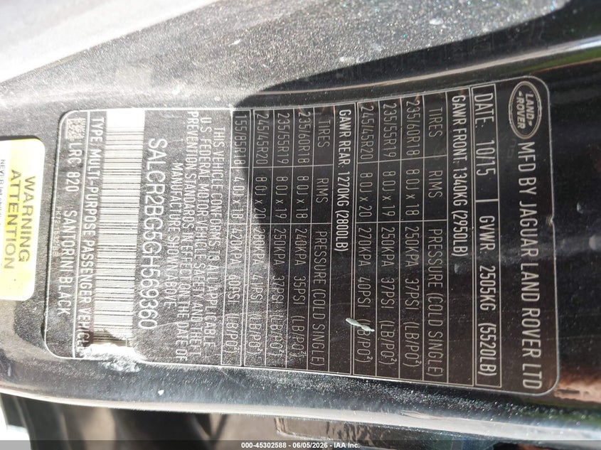 2016 Land rover Discovery sport VIN SALCR2BG5GH569360 IAAI salvage auction — REAR END, Salvage Title, sold $2,750 on 2026-07-15 (photo 9)