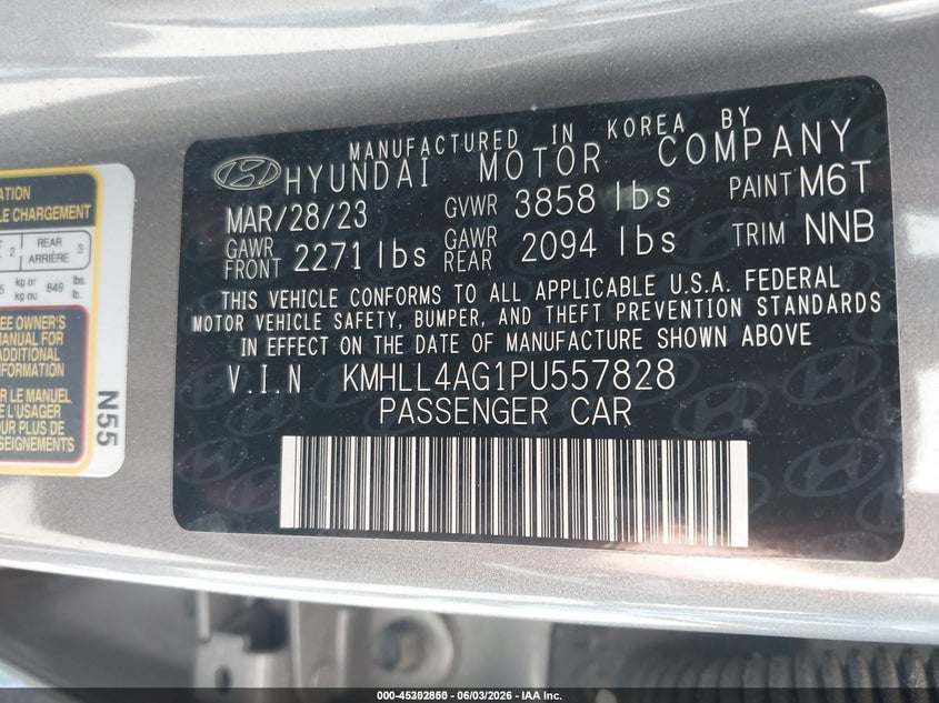 2023 Hyundai Elantra VIN KMHLL4AG1PU557828 IAAI salvage auction — NORMAL WEAR, Sf97 (Maryland), sold $25 on 2026-07-21 (photo 9)