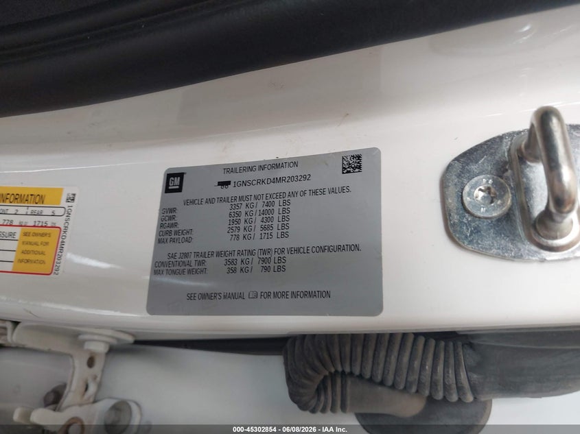 2021 Chevrolet Tahoe VIN 1GNSCRKD4MR203292 IAAI salvage auction — FRONT END, Original (Texas), sold $24,000 on 2026-08-19 (photo 9)