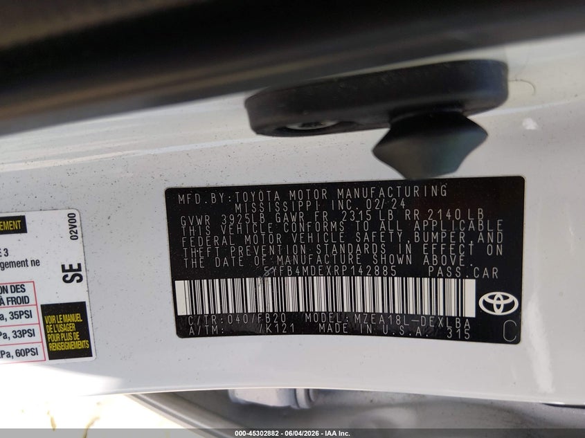 2024 Toyota Corolla VIN 5YFB4MDEXRP142885 IAAI salvage auction — FRONT & REAR, Salvage Title, sold $4,100 on 2026-07-09 (photo 9)