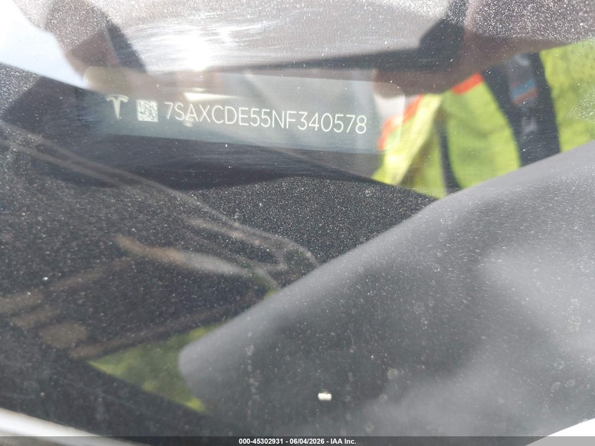 2022 Tesla Model x VIN 7SAXCDE55NF340578 IAAI salvage auction — FRONT END, Scrap (Michigan), sold $9,750 on 2026-07-30 (photo 9)