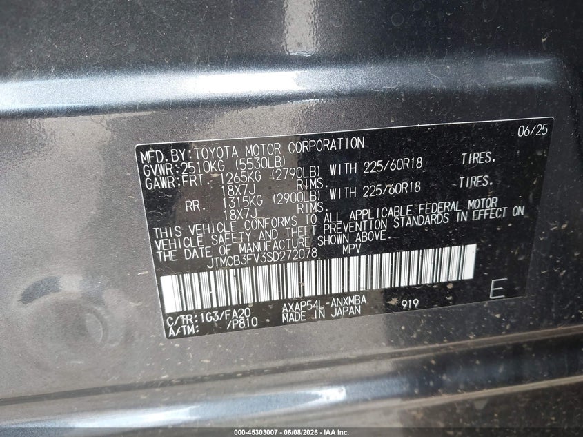 2025 Toyota Rav 4 VIN JTMCB3FV3SD272078 IAAI salvage auction — LEFT FRONT, Salvage Title, sold $13,700 on 2026-07-30 (photo 9)