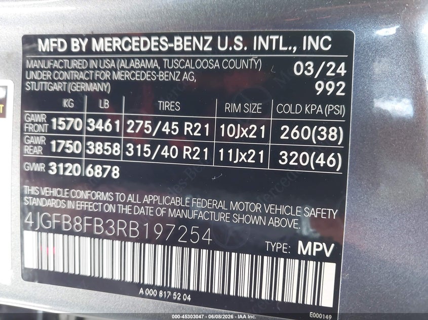 2024 Mercedes-benz Gle VIN 4JGFB8FB3RB197254 IAAI salvage auction — SIDE, Original (Texas), sold $37,750 on 2026-08-01 (photo 9)