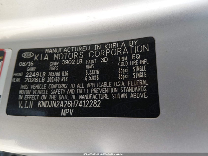2017 Kia Soul VIN KNDJN2A26H7412282 IAAI salvage auction — SIDE, Salvage (Pennsylvania), sold $1,000 on 2026-07-31 (photo 9)