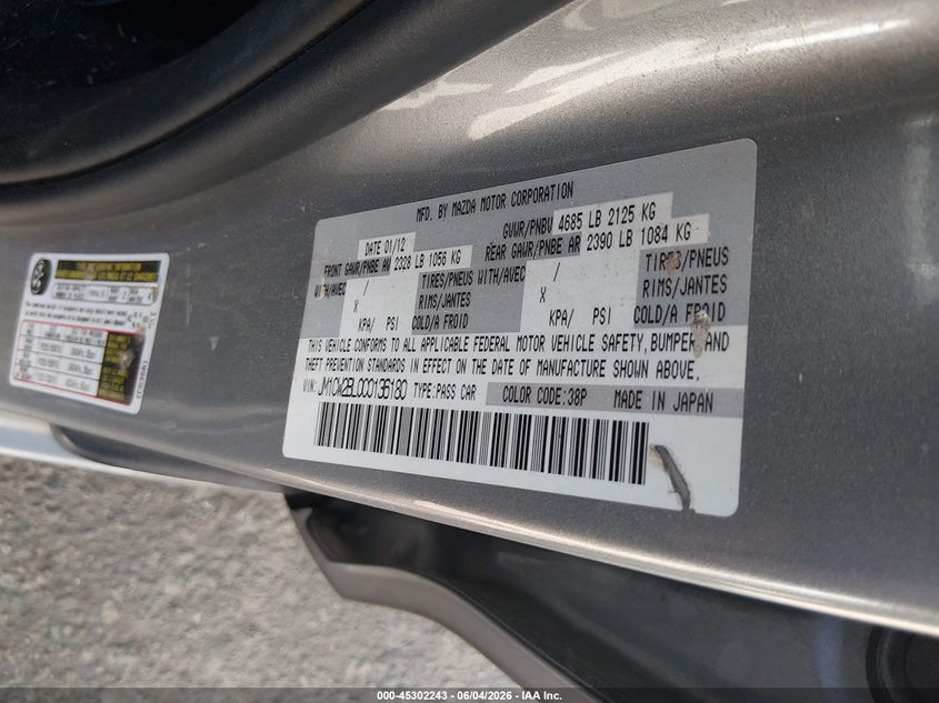 2012 Mazda 5 VIN JM1CW2BL0C0136180 IAAI salvage auction — NORMAL WEAR, Clear (Colorado), sold $300 on 2026-07-21 (photo 9)