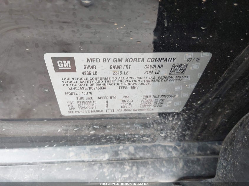 2019 Buick Encore VIN KL4CJASB7KB746834 IAAI salvage auction — HAIL, Original (Texas), sold $1,200 on 2026-07-29 (photo 9)