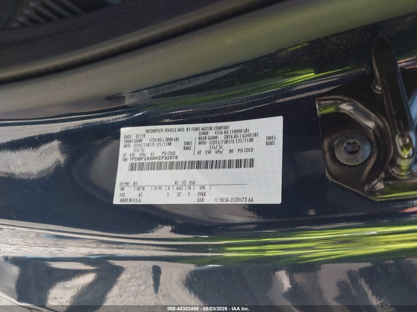 2019 Ford F250 VIN 1FDBF2A68KEF82078 IAAI salvage auction — NORMAL WEAR, Sf97 (South Carolina), sold $19,600 on 2026-08-27 (photo 9)