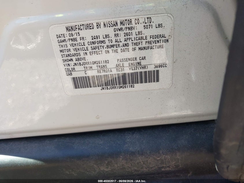2016 Infiniti Qx50 VIN JN1BJ0RR1GM261182 IAAI salvage auction — FRONT END, Salvage Title, sold $50 on 2026-07-28 (photo 9)
