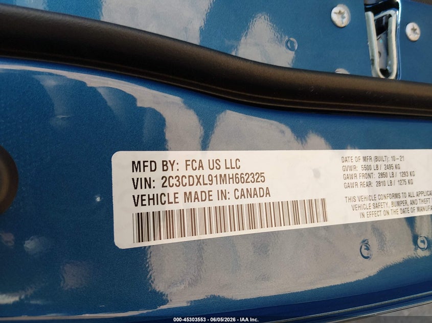 2021 Dodge Charger VIN 2C3CDXL91MH662325 IAAI salvage auction — FRONT END, Salvage Title, sold $29,500 on 2026-07-09 (photo 9)