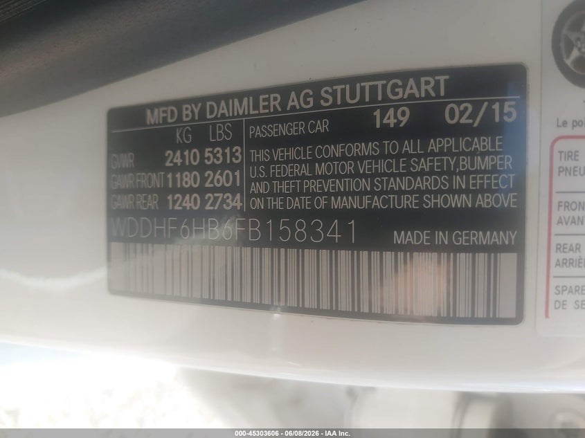 2015 Mercedes-benz E-klasse VIN WDDHF6HB6FB158341 IAAI salvage auction — FRONT END, Salvage Title, sold $2,250 on 2026-08-04 (photo 9)
