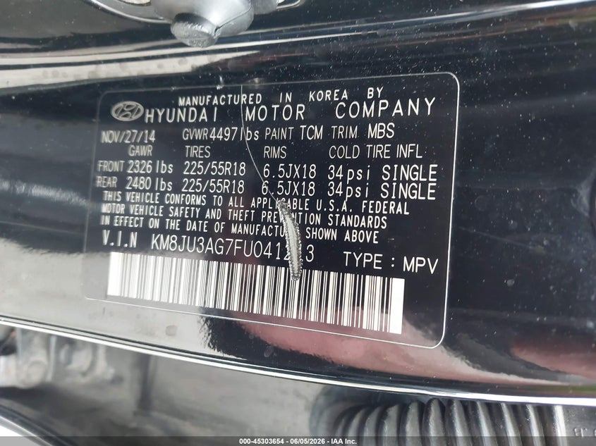 2015 Hyundai Tucson VIN KM8JU3AG7FU041213 IAAI salvage auction — LEFT FRONT, Salvage Title, sold $1,475 on 2026-07-13 (photo 9)