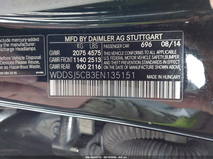 2014 Mercedes-benz VIN WDDSJ5CB3EN135151 IAAI salvage auction — REAR END, Salvage (Montana), sold $7,300 on 2026-08-02 (photo 9)