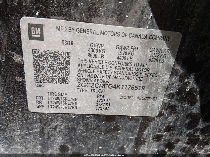 2019 Chevrolet Silverado VIN 2GC2CREG4K1176518 IAAI salvage auction — REAR END, Sf97 (Iowa), sold $1,250 on 2026-07-09 (photo 9)