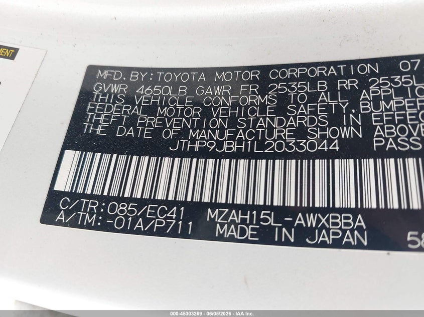 2020 Lexus Ux VIN JTHP9JBH1L2033044 IAAI salvage auction — ALL OVER, Salvage Title, sold $8,300 on 2026-07-21 (photo 9)