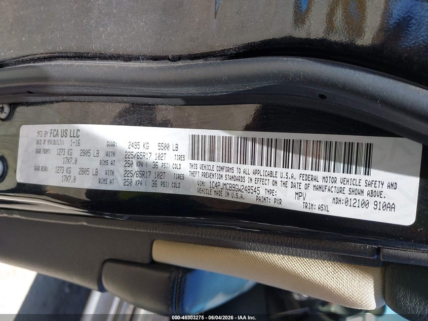 2016 Jeep Cherokee VIN 1C4PJMCB9GW248545 IAAI salvage auction — RIGHT FRONT, Salvage Title, sold $1,050 on 2026-07-09 (photo 9)