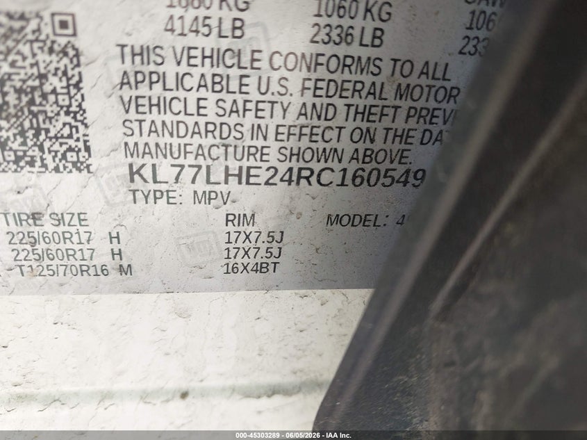 2024 Chevrolet Trax VIN KL77LHE24RC160549 IAAI salvage auction — FRONT END, Salvage Title, sold $6,300 on 2026-07-08 (photo 9)