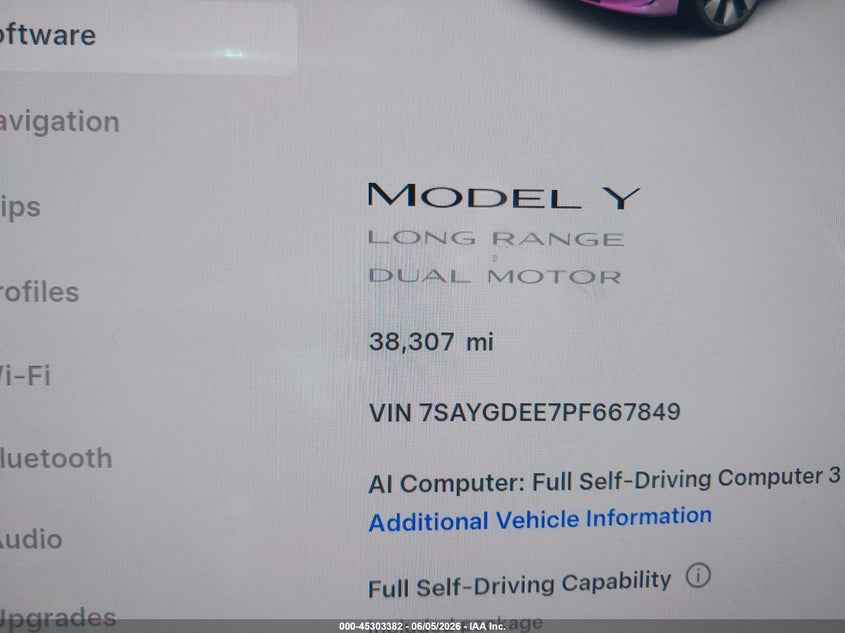 2023 Tesla Model y VIN 7SAYGDEE7PF667849 IAAI salvage auction — REAR END, Salvage Title, sold $11,100 on 2026-07-23 (photo 7)