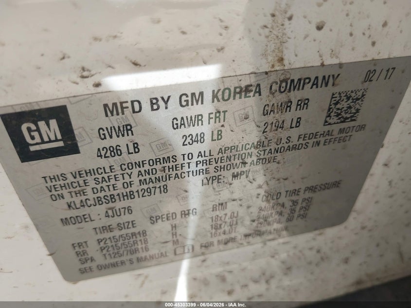 2017 Buick Encore VIN KL4CJBSB1HB129718 IAAI salvage auction — FRONT END, Salvage Title, sold $350 on 2026-07-22 (photo 9)
