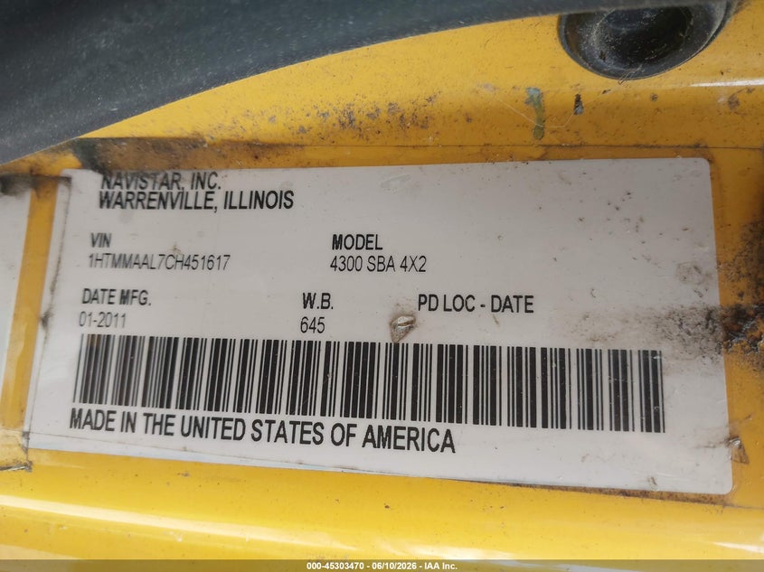 2012 International 4000 series VIN 1HTMMAAL7CH451617 IAAI salvage auction — NORMAL WEAR, Clear (North Carolina), sold $800 on 2026-07-08 (photo 8)