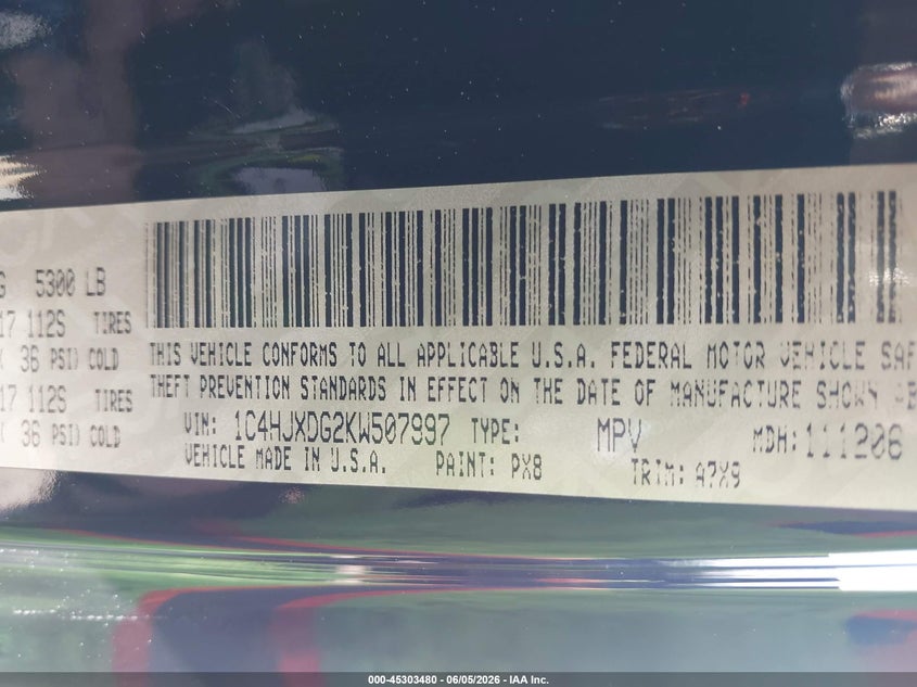 2019 Jeep Wrangler / VIN 1C4HJXDG2KW507997 IAAI salvage auction — REAR END, Salvage Title, sold $9,300 on 2026-08-01 (photo 9)