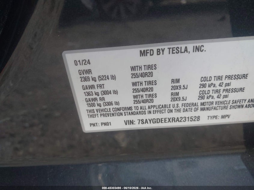 2024 Tesla Model y VIN 7SAYGDEEXRA231528 IAAI salvage auction — REAR END, Salvage (Georgia), sold $13,375 on 2026-07-15 (photo 9)