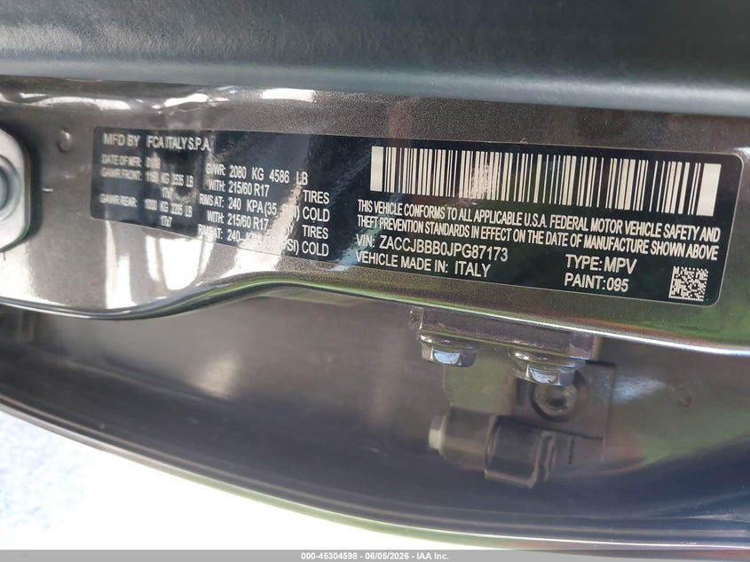 2018 Jeep Renegade VIN ZACCJBBB0JPG87173 IAAI salvage auction — ALL OVER, Salvage Title, sold $25 on 2026-08-08 (photo 9)