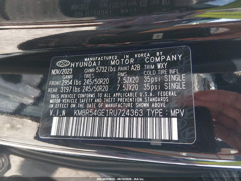2024 Hyundai Palisade VIN KM8R54GE1RU724363 IAAI salvage auction — FRONT END, Salvage Title, sold $9,450 on 2026-08-21 (photo 9)