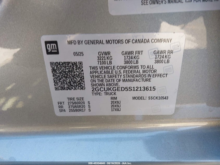 2025 Chevrolet Silverado 1500 VIN 2GCUKGED5S1213615 IAAI salvage auction — SIDE, Certificate Of Destruction (Florida), sold $16,800 on 2026-07-29 (photo 9)