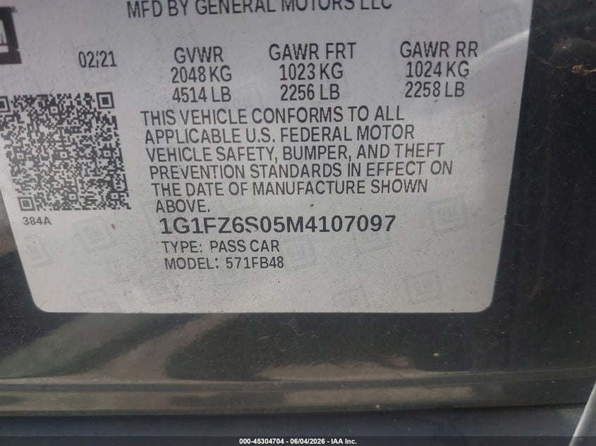 2021 Chevrolet Bolt euv VIN 1G1FZ6S05M4107097 IAAI salvage auction — UNDERCARRIAGE, Salvage Title, sold $5,500 on 2026-07-08 (photo 9)