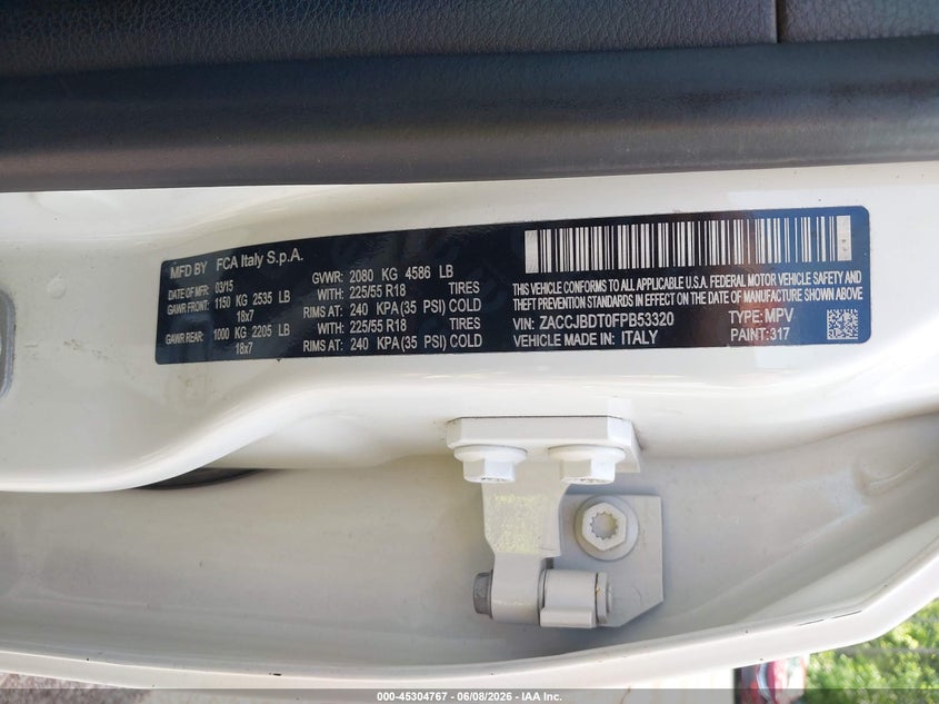 2015 Jeep Renegade VIN ZACCJBDT0FPB53320 IAAI salvage auction — SIDE, Salvage Title, sold $1,300 on 2026-07-08 (photo 9)