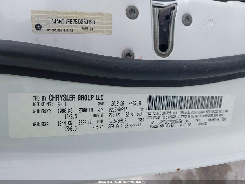 2011 Jeep Compass VIN 1J4NT1FB7BD260798 IAAI salvage auction — LEFT SIDE, Certificate Of Title (Nebraska), sold $975 on 2026-07-09 (photo 9)