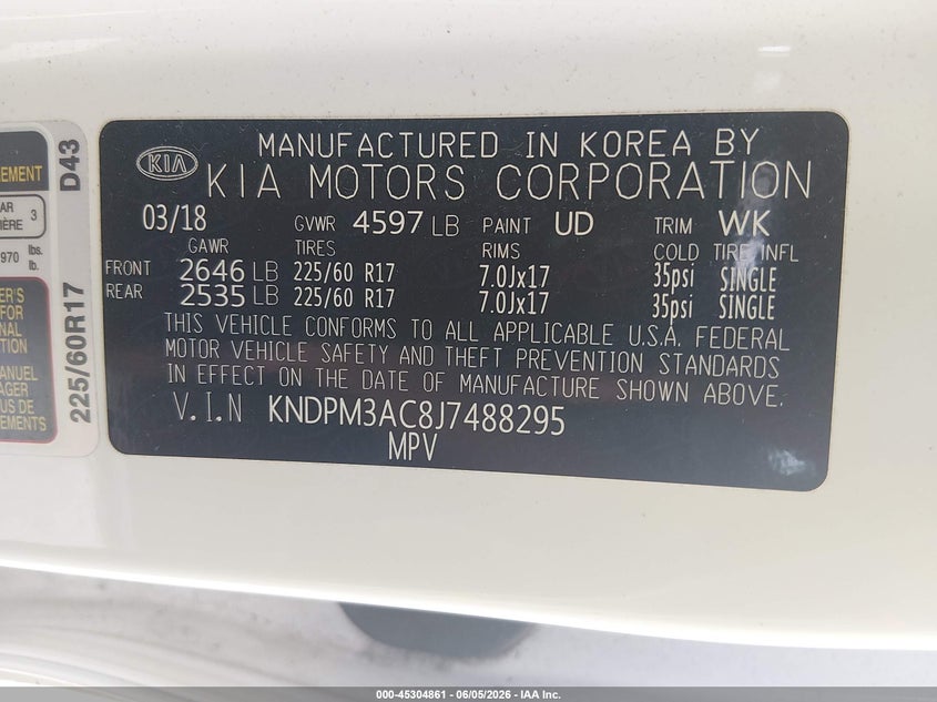 2018 Kia Sportage VIN KNDPM3AC8J7488295 IAAI salvage auction — REAR END, Salvage (Ohio), sold $1,550 on 2026-07-29 (photo 9)