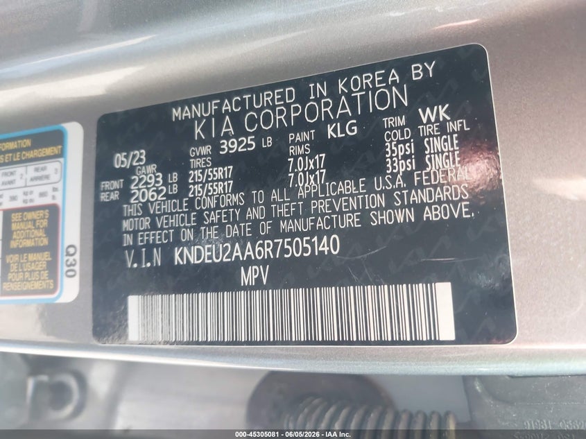 2024 Kia Seltos VIN KNDEU2AA6R7505140 IAAI salvage auction — FRONT & REAR, Salvage Title, sold $3,000 on 2026-07-30 (photo 9)