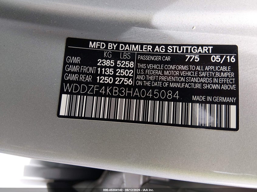 2017 Mercedes-benz E-klasse VIN WDDZF4KB3HA045084 IAAI salvage auction — FRONT END, Salvage (Ohio), sold $3,500 on 2026-07-23 (photo 9)