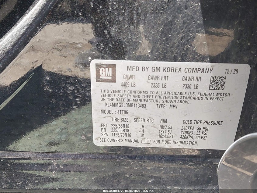 2021 Buick Encore gx VIN KL4MMGSL3MB113483 IAAI salvage auction — FRONT END, Salvage Title, sold $3,300 on 2026-07-22 (photo 9)