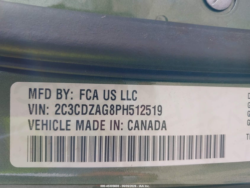 2023 Dodge Challenger VIN 2C3CDZAG8PH512519 IAAI salvage auction — LEFT & RIGHT, Salvage Title, sold $9,000 on 2026-07-29 (photo 9)
