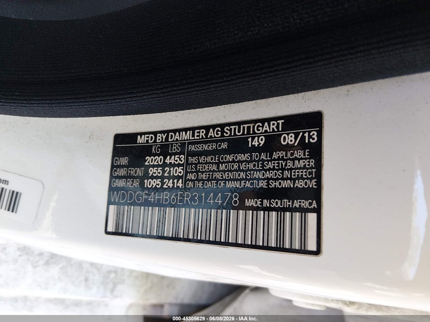 2014 Mercedes-benz C-klasse VIN WDDGF4HB6ER314478 IAAI salvage auction — NORMAL WEAR, Salvage Title, sold $375 on 2026-07-21 (photo 9)