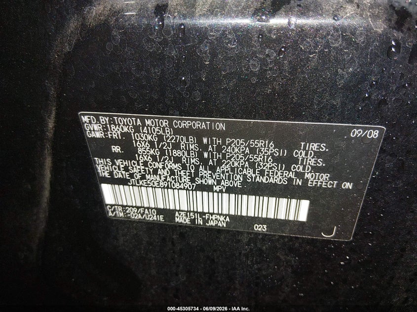 2009 Scion Xb VIN JTLKE50E891084907 IAAI salvage auction — FRONT END, Salvage (Idaho), sold $1,000 on 2026-07-17 (photo 9)