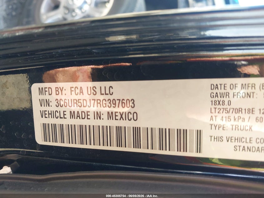 2024 Ram 2500 VIN 3C6UR5DJ7RG397603 IAAI salvage auction — FRONT END, Salvage (California), sold $11,875 on 2026-07-28 (photo 9)