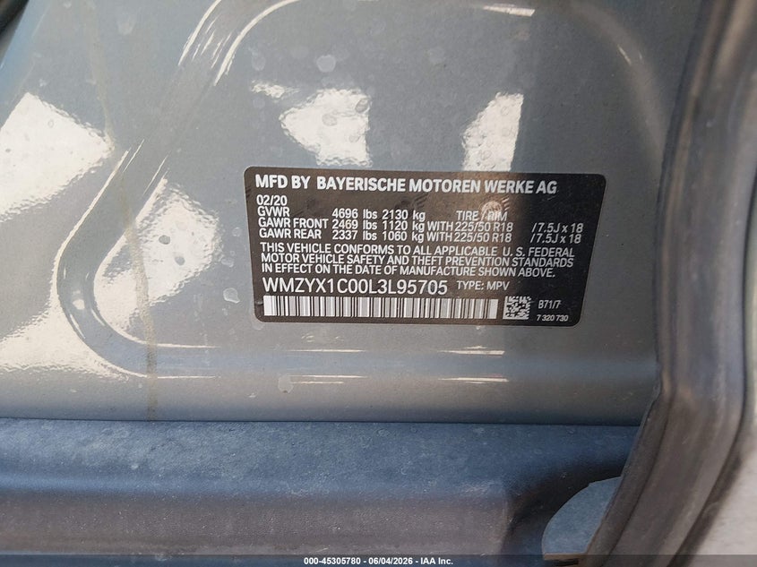2020 Mini Countryman VIN WMZYX1C00L3L95705 IAAI salvage auction — FRONT END, Salvage Title, sold $5,600 on 2026-08-02 (photo 9)