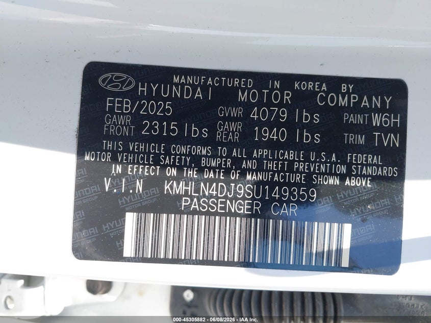 2025 Hyundai Elantra VIN KMHLN4DJ9SU149359 IAAI salvage auction — FRONT END, Salvage Title, sold $3,500 on 2026-08-01 (photo 9)