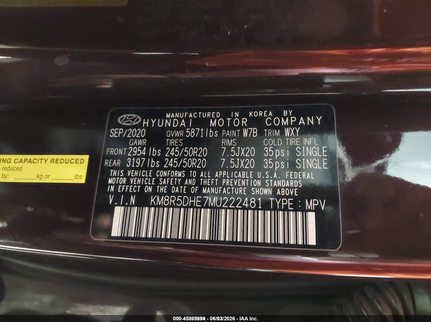 2021 Hyundai Palisade VIN KM8R5DHE7MU222481 IAAI salvage auction — FRONT END, Previously Damaged (North Dakota), sold $3,700 on 2026-07-09 (photo 9)