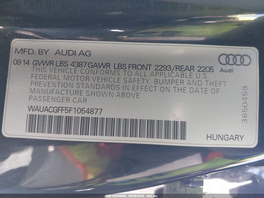 2015 Audi A3 VIN WAUACGFF5F1054877 IAAI salvage auction — RIGHT FRONT, Salvage Title, sold $3,650 on 2026-07-08 (photo 9)