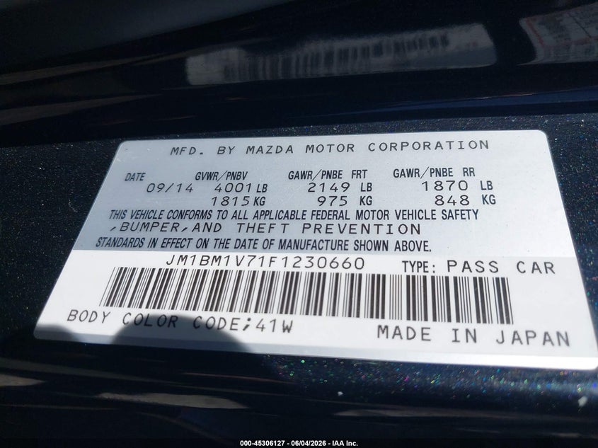 2015 Mazda 3 VIN JM1BM1V71F1230660 IAAI salvage auction — REAR END, Salvage Title, sold $1,600 on 2026-07-10 (photo 9)