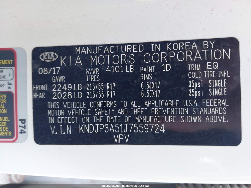 2018 Kia Soul VIN KNDJP3A51J7559724 IAAI salvage auction — NORMAL WEAR, Salvage Title, sold $950 on 2026-07-21 (photo 9)