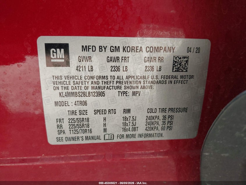 2020 Buick Encore gx VIN KL4MMBS28LB123905 IAAI salvage auction — REAR END, Salvage Title, sold $1,200 on 2026-07-13 (photo 9)