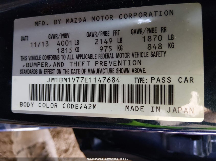 2014 Mazda 3 VIN JM1BM1V77E1147684 IAAI salvage auction — RIGHT SIDE, Salvage Title, sold $1,500 on 2026-07-14 (photo 9)