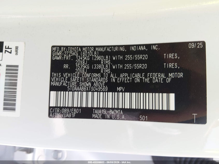 2026 Lexus Tx VIN 5TDAAAB6XTS049569 IAAI salvage auction — HAIL, Salvage Title, sold $30,250 on 2026-07-30 (photo 9)