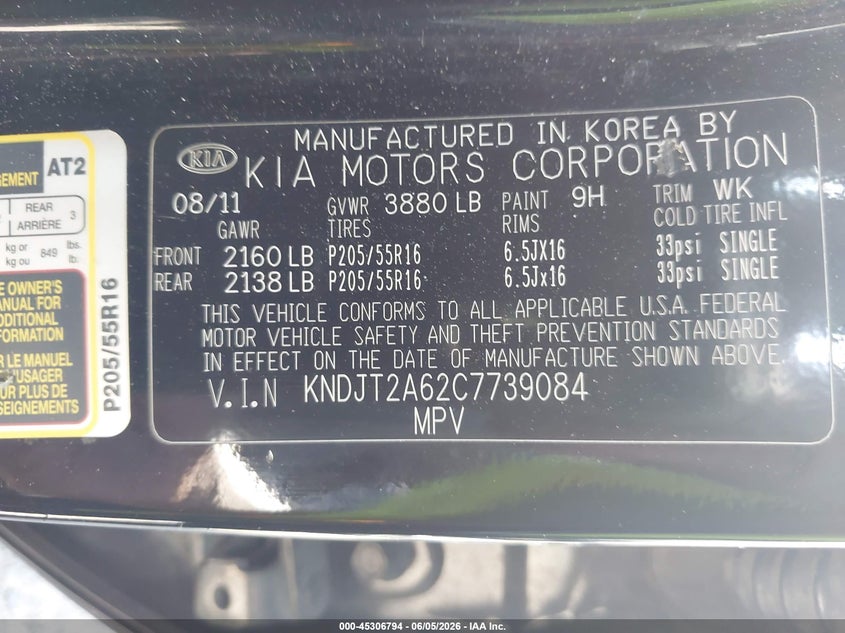 2012 Kia Soul VIN KNDJT2A62C7739084 IAAI salvage auction — FRONT END, Salvage Title, sold $350 on 2026-07-07 (photo 9)