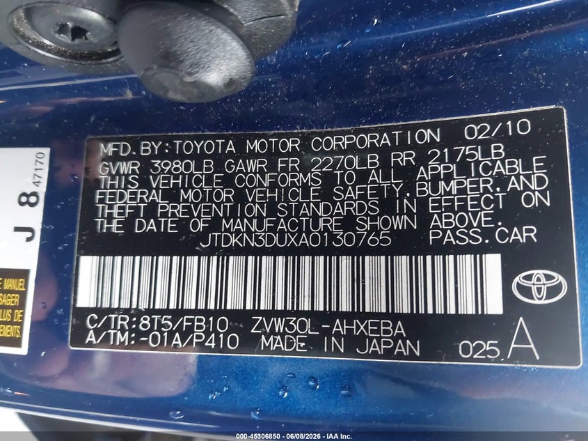 2010 Toyota Prius VIN JTDKN3DUXA0130765 IAAI salvage auction — SIDE, Salvage (Oregon), sold $800 on 2026-07-09 (photo 9)